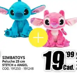 MediaWorld SIMBATOYS Peluche 25 cm STITCH o ANGEL offerta