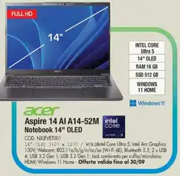 Wellcome acer Aspire 14 Al A14-52M Notebook 14" OLED offerta