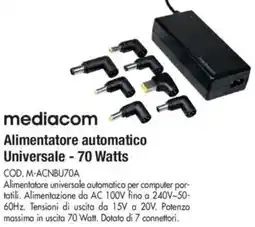 Wellcome mediacom Alimentatore automatico Universale - 70 Watts offerta