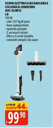 Tigros SCOPA ELETTRICA RICARICABILE CICLONICA CORDZERO A9C-SLIM1C LG offerta