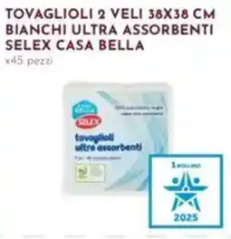 Pan Tovaglioli 2 veli 38x38 cm bianchi ultra assorbenti selex casa bella x45 pezzi offerta