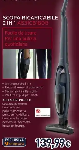 Unieuro AEG SCOPA RICARICABILE 2 IN 1 AS31CB18DB offerta