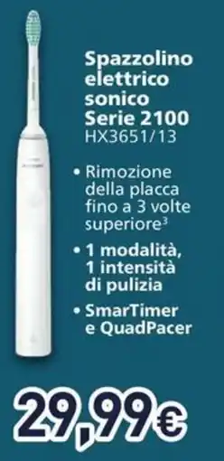 Unieuro PHILIPS Spazzolino elettrico sonico Serie 2100 offerta