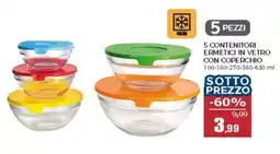 Happy Casa 5 contenitori ermetici in vetro con coperchio offerta