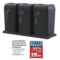 Happy Casa 3 pattumiere per raccolta differenziata dominus offerta