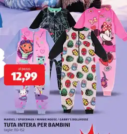 ALDI Marvel / spiderman / minnie mouse / gabby's dollhouse tuta intera per bambini offerta