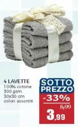 Happy Casa 4 lavette 100% cotone colori assortiti offerta