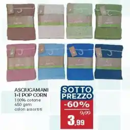 Happy Casa Asciugamani 1+1 pop corn 100% cotone colori assortiti offerta