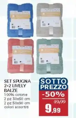 Happy Casa Set spugna 2+2 lively balze 100% cotone 2 pz colori assortiti offerta