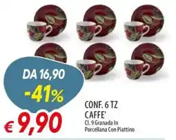Galassia Conf. 6 tz caffe granada in porcellana con piattino offerta