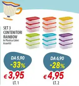 Galassia Set 3 contenitori rainbow in plastica colori assortiti offerta