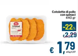 Qui Discount Cotolette di pollo con spinaci offerta