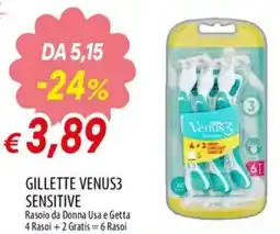 IperFamila GILLETTE VENUS3 sensitive Rasoio da Donna Usa e Getta 4 Rasoi 2 Gratis 6 Rasoi offerta