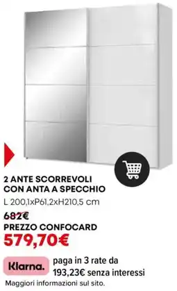 Conforama 2 ante scorrevoli con anta a specchio offerta
