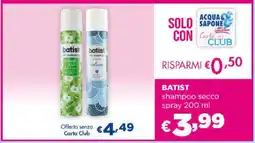 Acqua & Sapone BATIST shampoo secco spray 200 ml offerta