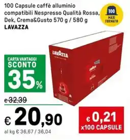 Iper La Grande 100 Capsule caffè alluminio compatibili Nespresso LAVAZZA offerta