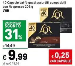 Iper La Grande 40 Capsule caffé gusti assortiti compatibili con Nespresso L'OR offerta