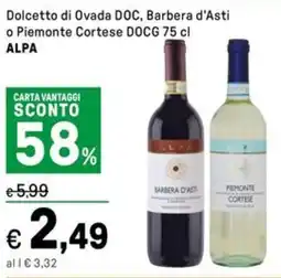 Iper La Grande Dolcetto di Ovada DOC, Barbera d'Asti o Piemonte Cortese DOCG ALPA offerta