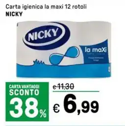 Iper La Grande Carta igienica la maxi 12 rotoli NICKY offerta