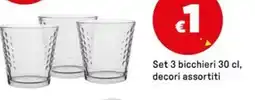 Iper La Grande Set 3 bicchieri 30 cl, decori assortiti offerta