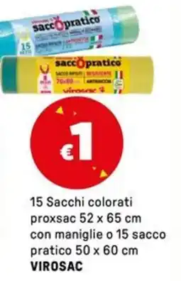 Iper La Grande 15 Sacchi colorati proxsac 52 x 65 cm con maniglie o 15 sacco pratico 50 x 60 cm VIROSAC offerta