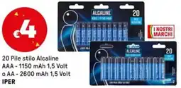 Iper La Grande 20 Pile stilo Alcaline AAA - 1150 mAh 1,5 Volt o AA - 2600 mAh 1,5 Volt IPER offerta