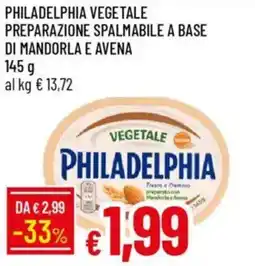 IperFamila Philadelphia vegetale preparazione spalmabile a base di mandorla e avena offerta