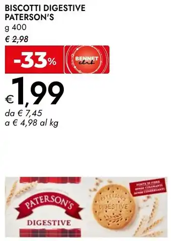 Bennet Biscotti digestive PATERSON'S offerta
