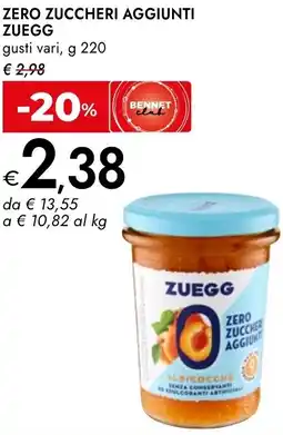 Bennet Zero zuccheri aggiunti ZUEGG offerta