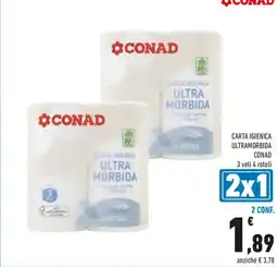 Conad Carta igienica ultramorbida CONAD 3 veli 4 rotoli offerta