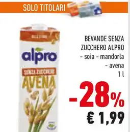 Conad Bevande senza zucchero ALPRO soia mandorla avena offerta
