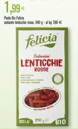 Coop Pasta Bio Felicia sedanini lenticchie rosse offerta