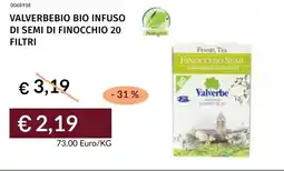 Prezzemolo e Vitale Valverbebio bio infuso di semi di finocchio 20 filtri offerta