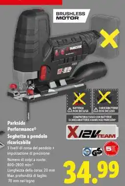 Lidl Parkside Performance Seghetto a pendolo ricaricabile offerta