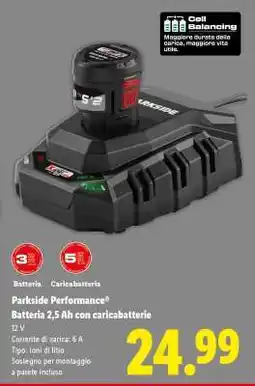 Lidl Parkside Performance Batteria 2,5 Ah con caricabatterie offerta