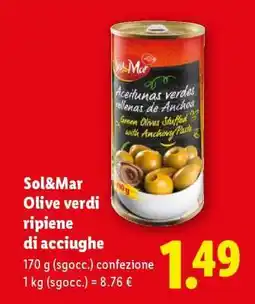 Lidl Sol&Mar Olive verdi ripiene di acciughe offerta
