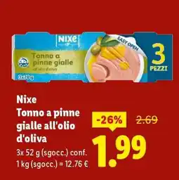 Lidl Nixe Tonno a pinne gialle all'olio d'oliva offerta