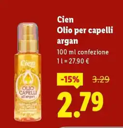 Lidl Cien Olio per capelli argan offerta