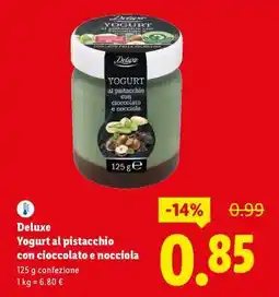 Lidl Deluxe Yogurt al pistacchio con cioccolato e nocciola offerta