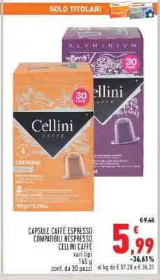 Conad CAPSULE CAFFÈ ESPRESSO COMPATIBILI NESPRESSO CELLINI CAFFÈ offerta
