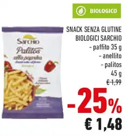 Conad Snack senza glutine biologici SARCHIO paffito anellito palitos offerta