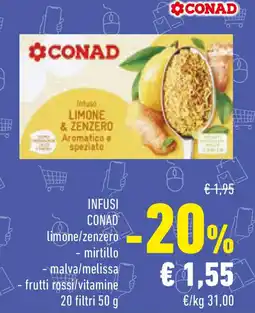 Conad Infusi CONAD limone/zenzero mirtillo malva/melissa frutti rossi/vitamine 20 filtri offerta