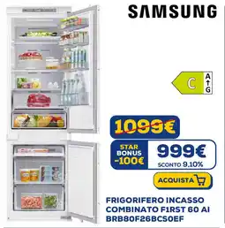 Euronics SAMSUNG FRIGORIFERO INCASSO COMBINATO F1RST 60 AI BRB80F26BCSOEF offerta