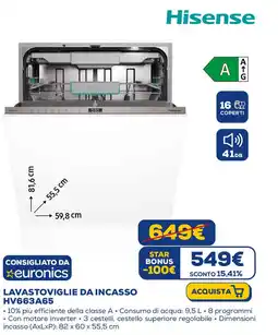 Euronics Hisense LAVASTOVIGLIE DA INCASSO HV663A65 offerta