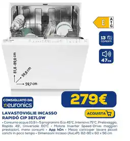 Euronics CANDY LAVASTOVIGLIE INCASSO RAPIDÓ CIP 3E7LOW offerta