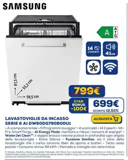 Euronics SAMSUNG LAVASTOVIGLIE DA INCASSO SERIE 6 AI DW60DG790B00U1 offerta