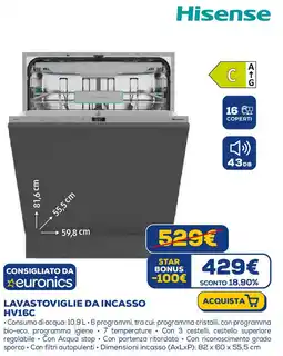 Euronics Hisense LAVASTOVIGLIE DA INCASSO HV16C offerta