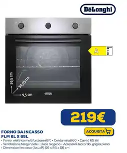 Euronics DeLonghi FORNO DA INCASSO FLM 6L X 65L offerta