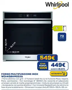 Euronics Whirlpool FORNO MULTIFUNZIONE INOX WO141S8HMOSXA offerta