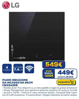 Euronics LG PIANO INDUZIONE DA INCASSO DA 60CM CBIZ2435B offerta